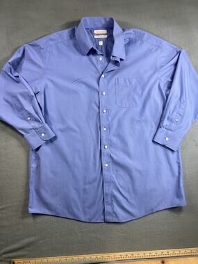 Gold Label Men's Blue Long Sleeve Dress Shirt 17.5 x 34, Pointed Collar